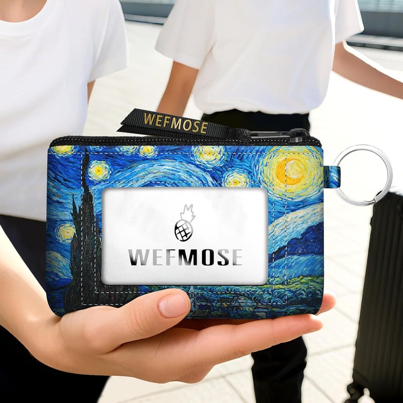 WEFMOSE Small Wallet Keychain with Clear ID Window Zipper Cute ID Case Coin Purse for Women Water Resistant Coin Pouch-Starry Night Keychain Wallet - Image 5